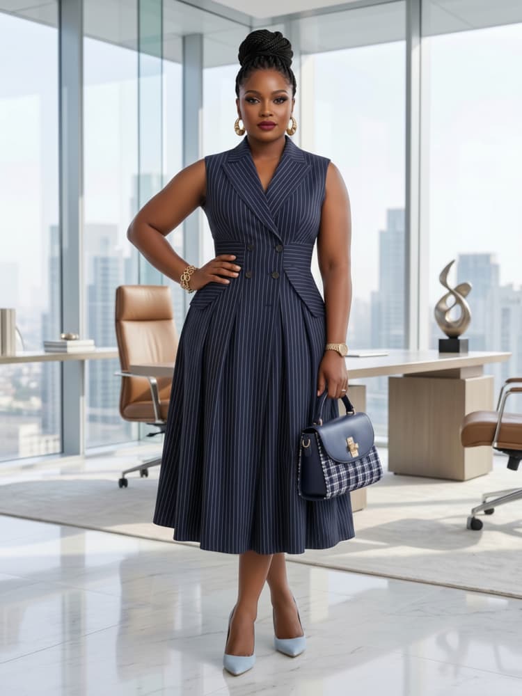 Women Formal Wear Dress - Plus Size Lapel Sleeveless Double Breasted