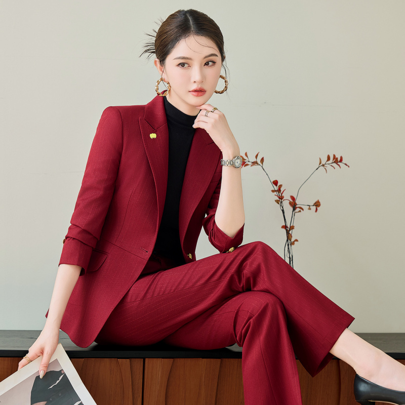 Women'S Red Formal Wear - Red Suit Set for Women, Autumn