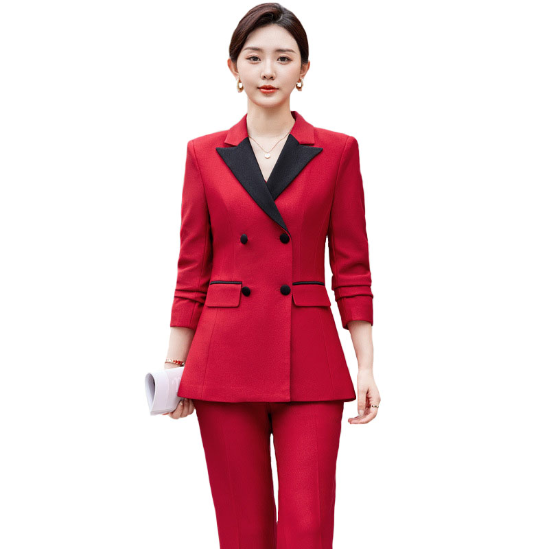 Women Formal Wear Blazers - 2024 Elegant Red Black Women Pant