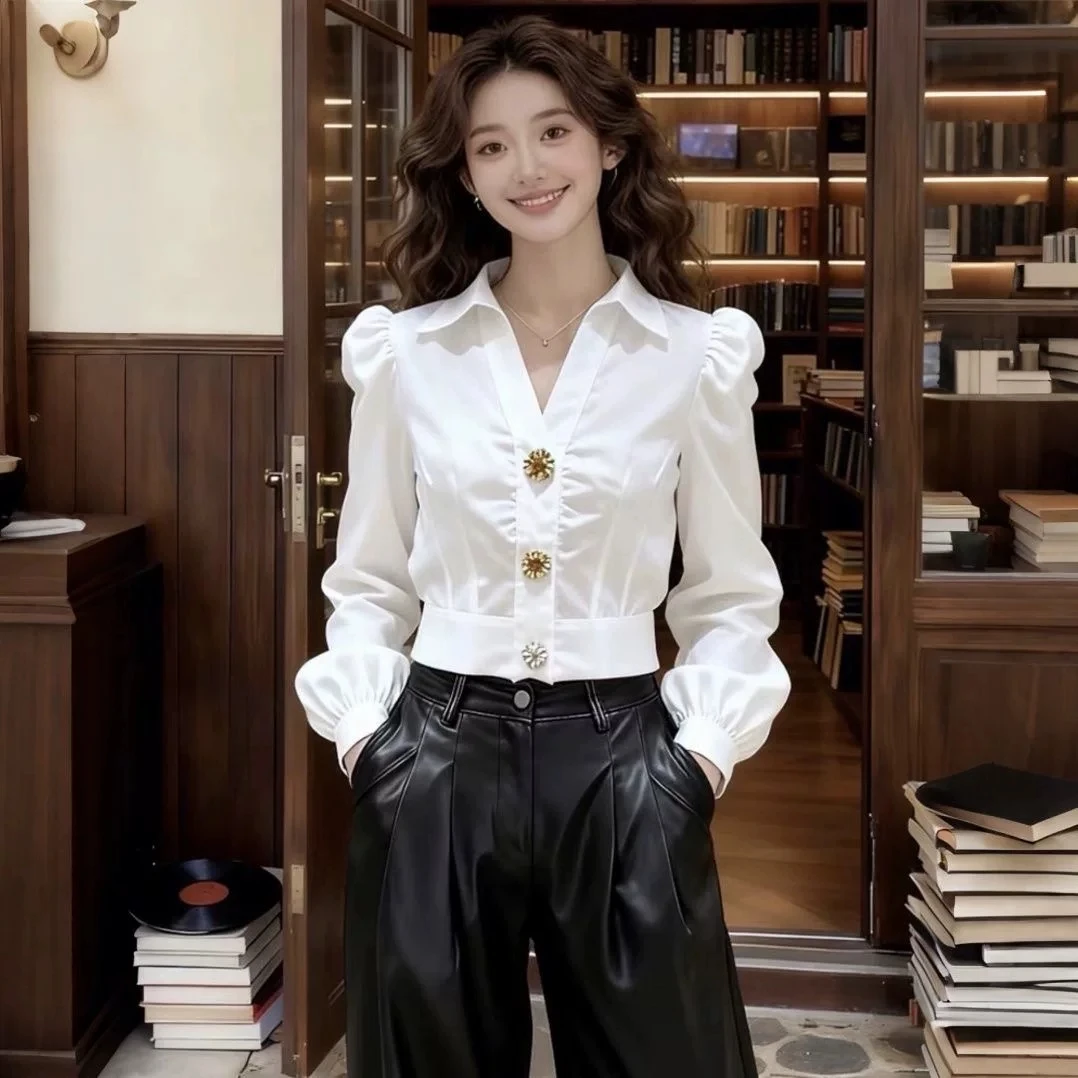 Elegant White Shirt V Neck Blo - Women Formal Wear White Shirt ulasan dan harga