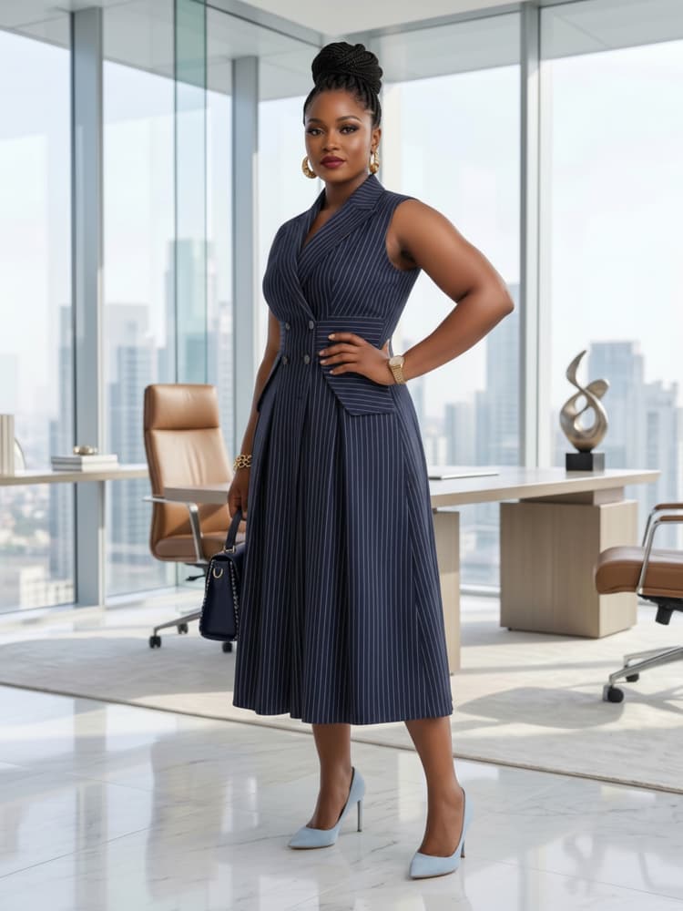 Plus Size Lapel Sleeveless Dou - Women Formal Wear Dress ulasan dan harga