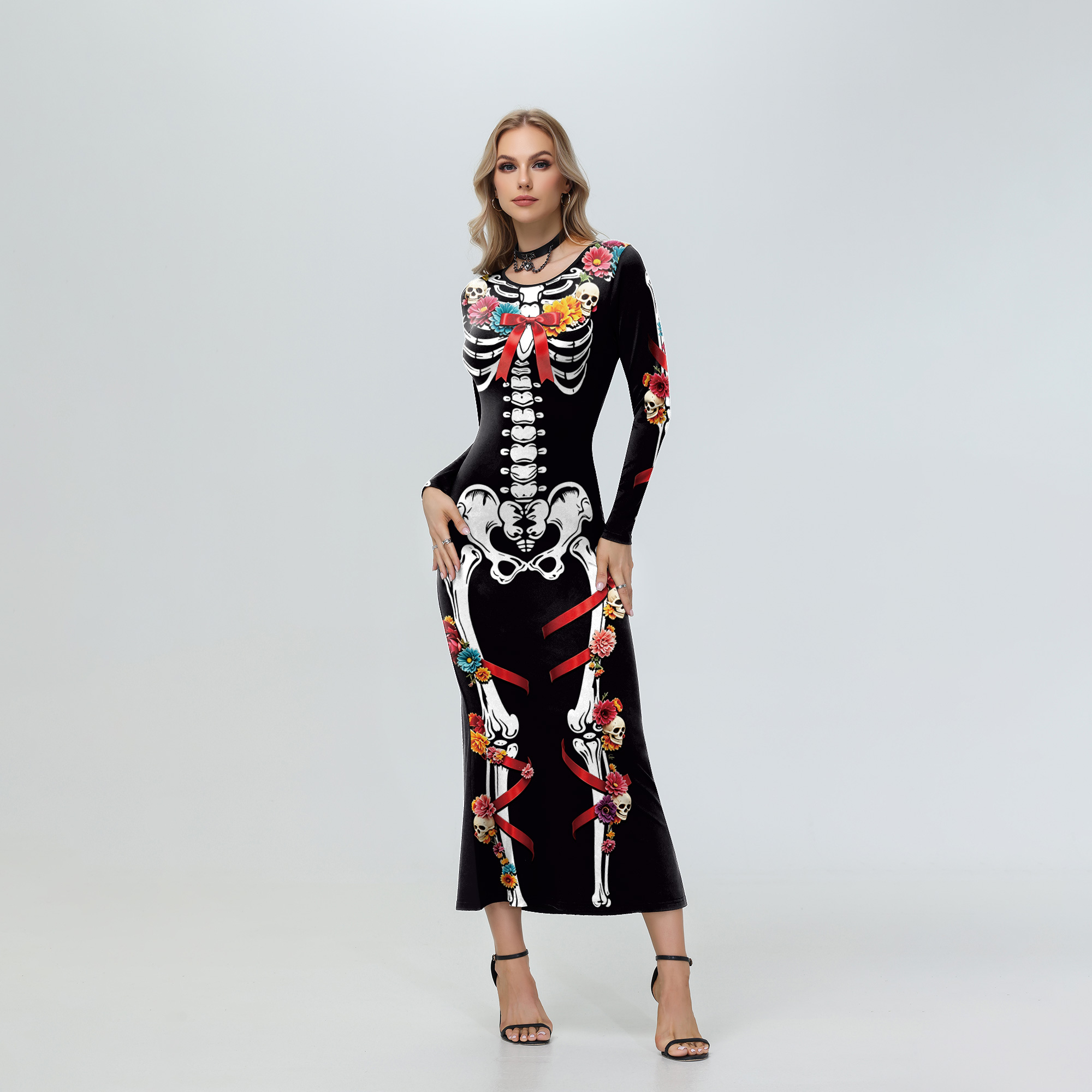 Halloween Women Floral Skeleto - Women'S Red Formal Wear ulasan dan harga