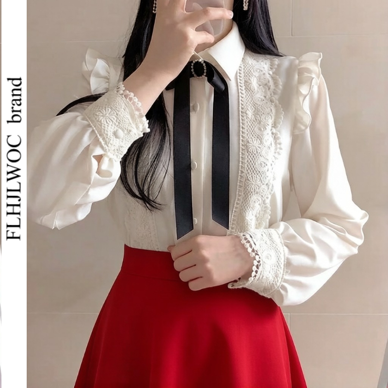 Ruffled Autumn Spring Basic Of - Women Formal Wear White Shirt ulasan dan harga