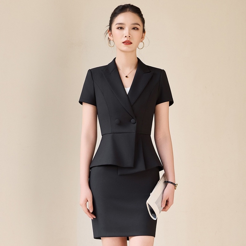 Gray short-sleeved suit for wo - Women Formal Wear Store ulasan dan harga
