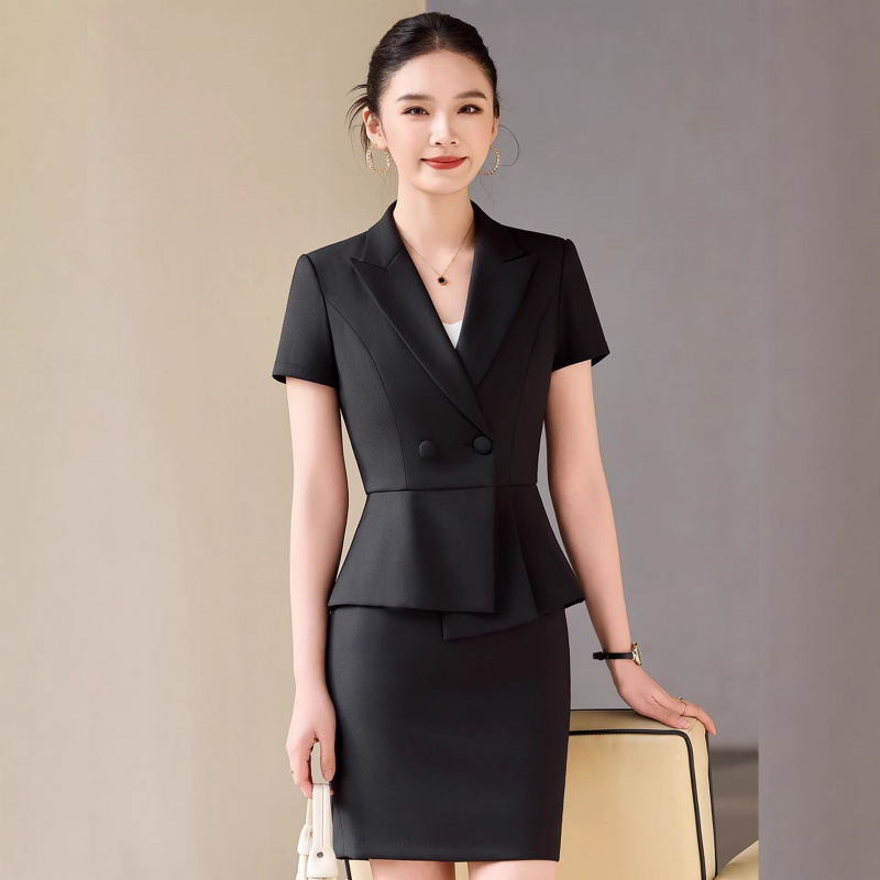 Gray short-sleeved suit for wo - Women Formal Wear Store ulasan dan harga