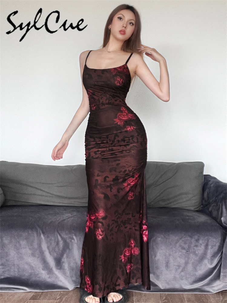 Sylcue Red Printed Design Summ - Women'S Red Formal Wear ulasan dan harga