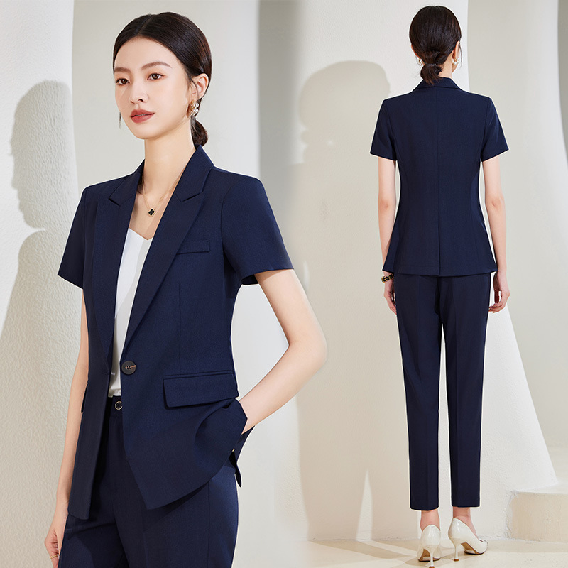 Navy Blue Short Sleeve Suit Se - Women Formal Wear Store ulasan dan harga
