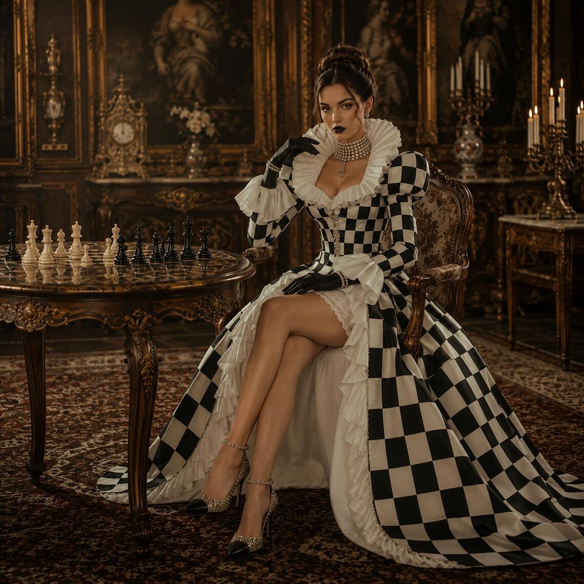 Custom Made Black White Checke - Women Formal Wear Dress ulasan dan harga