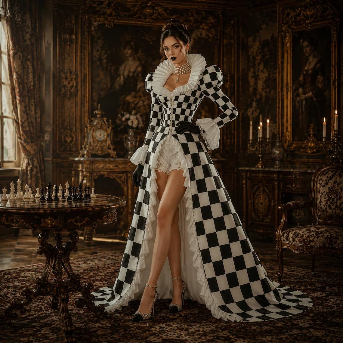 Custom Made Black White Checke - Women Formal Wear Dress ulasan dan harga