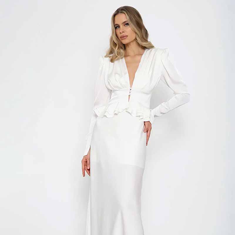Women White Shirt Deep V Neck  - Women Formal Wear White Shirt ulasan dan harga